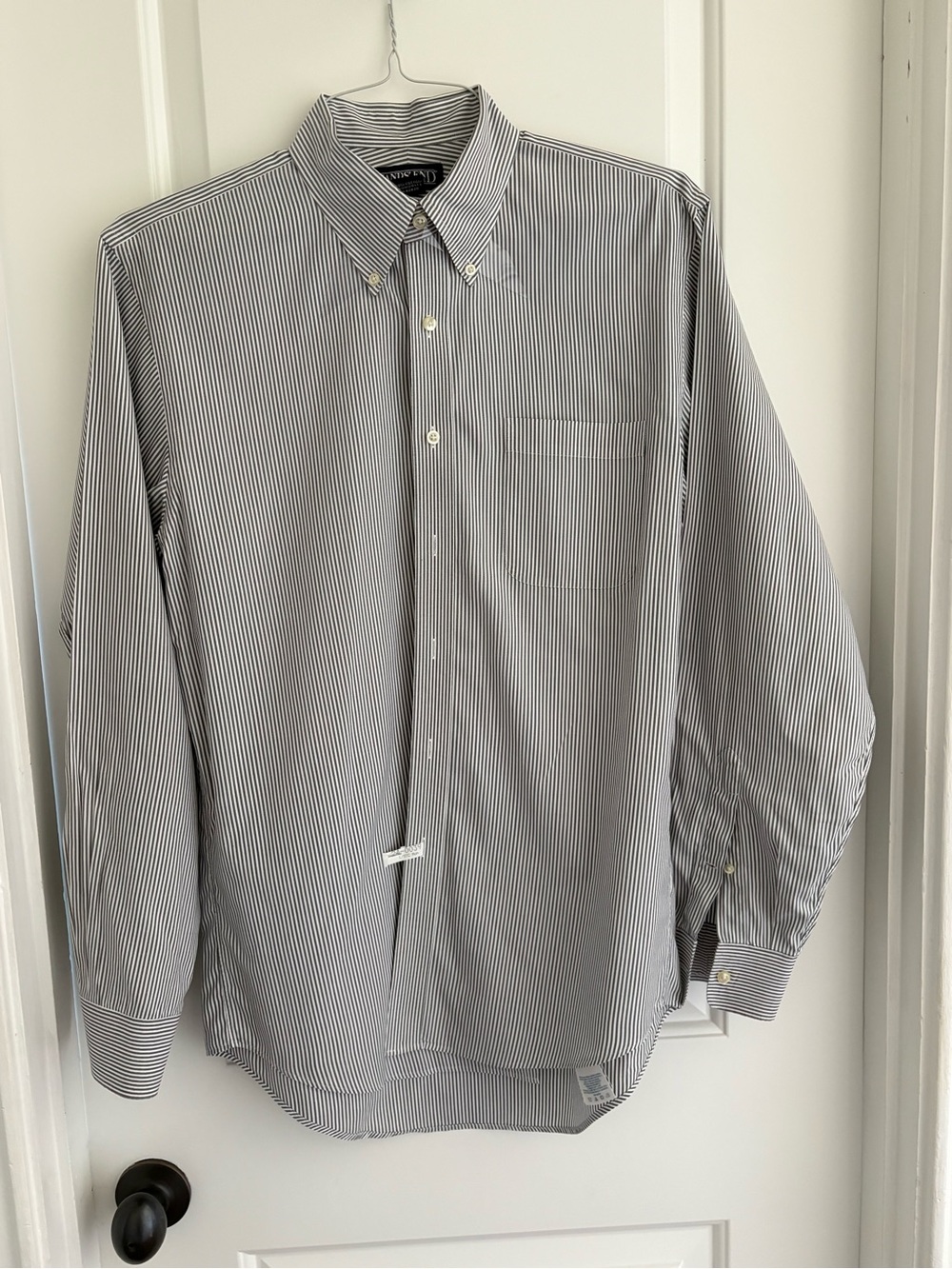 Lands' End Men's Button-Down Stripe Dress Shirt - charcoal/white striped